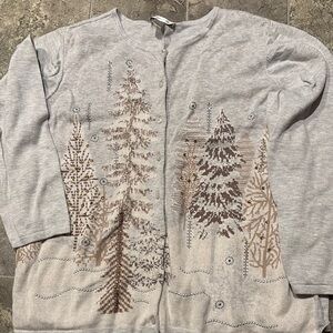Christopher & Banks Light Gray Cotton holiday cardigan size XL NEW #97
